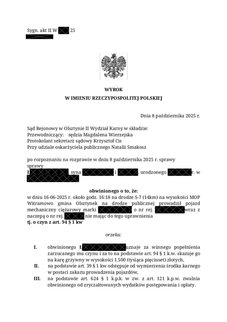 08-10-2025 Odstąpienie od zakazu prowadzenia pojazdów